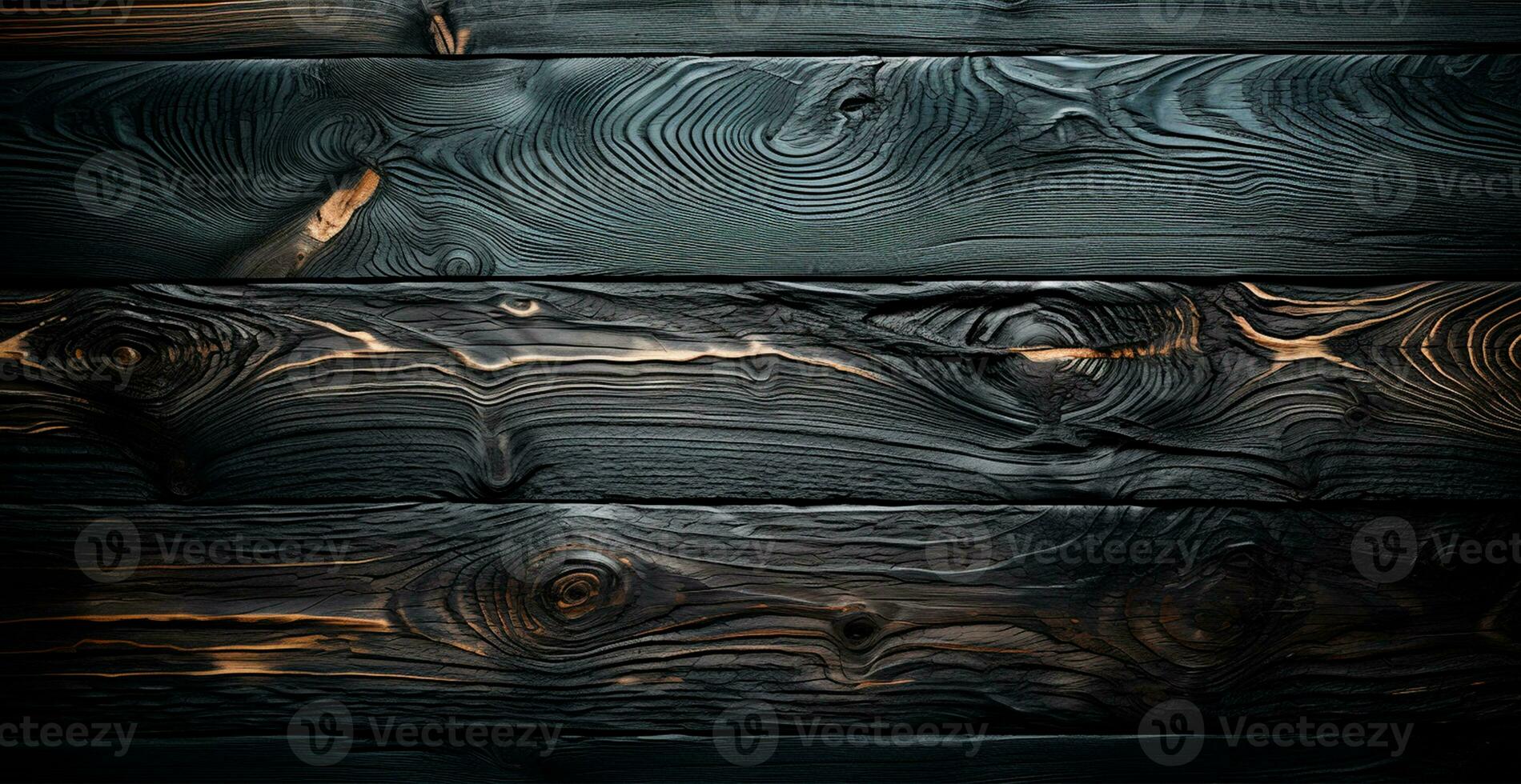 Dark burnt wood texture, black panoramic background - AI generated image photo