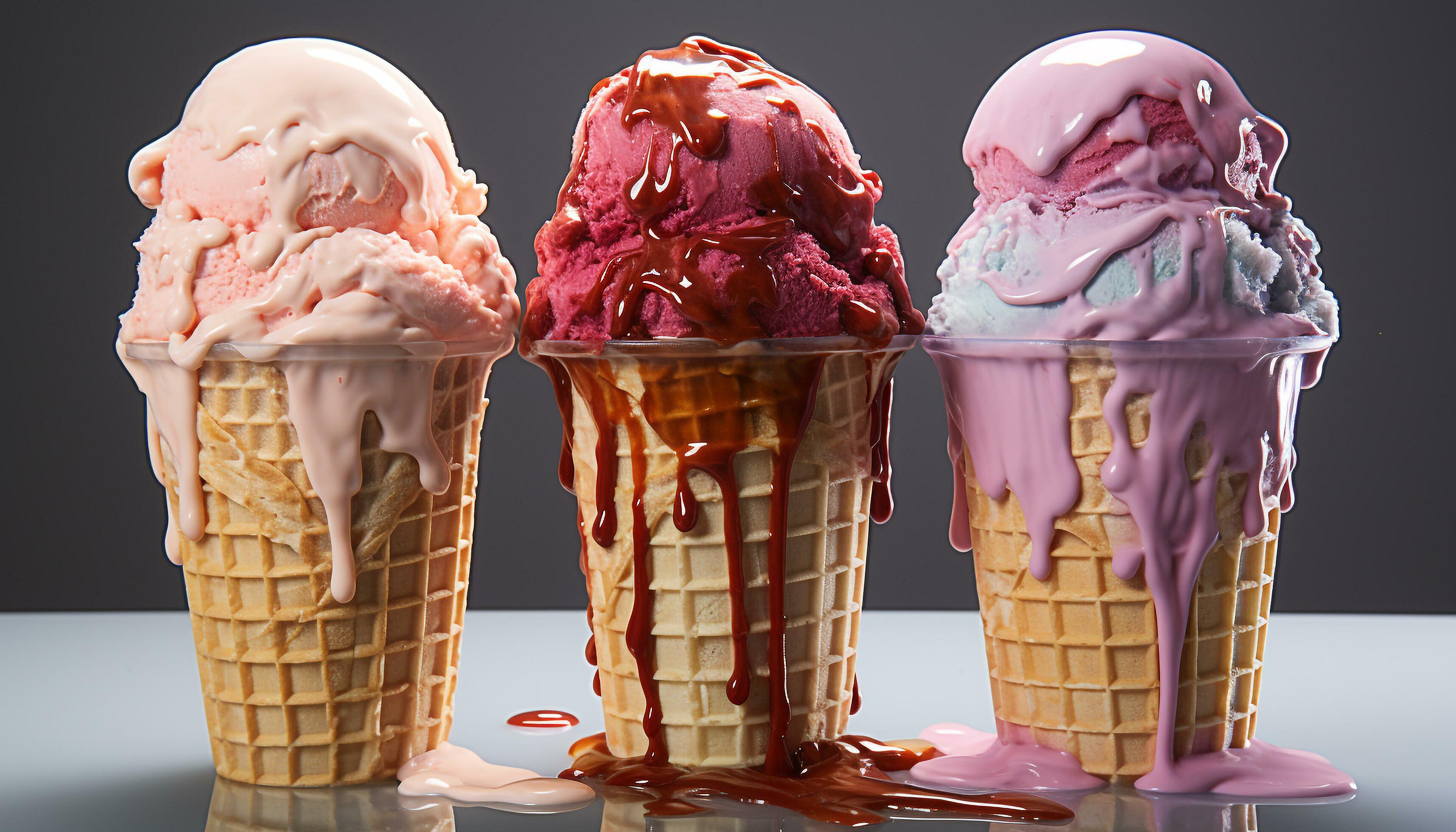 Indulgent summer treat pink ice cream melts on wafer bowl generated by 