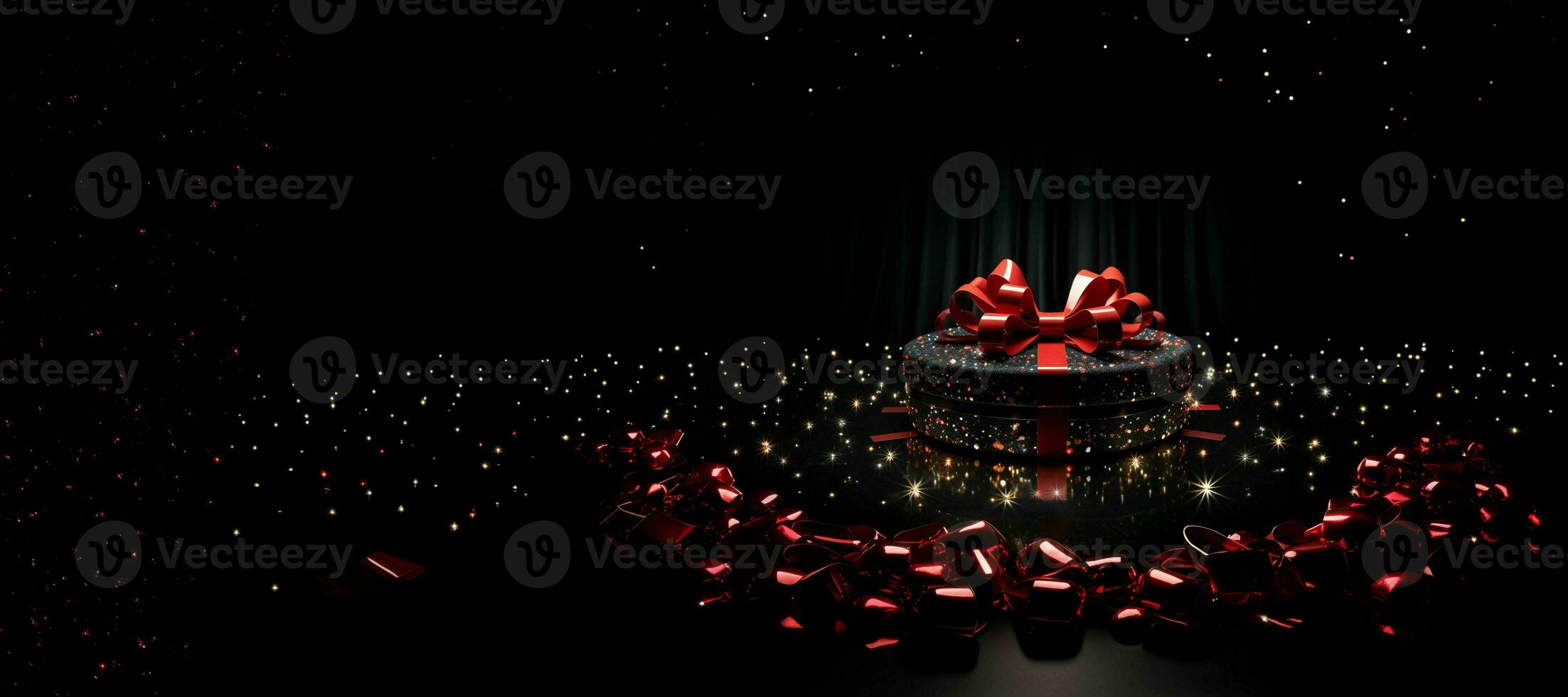 Black Friday background. Gift box with glitter on black background.AI Generated photo