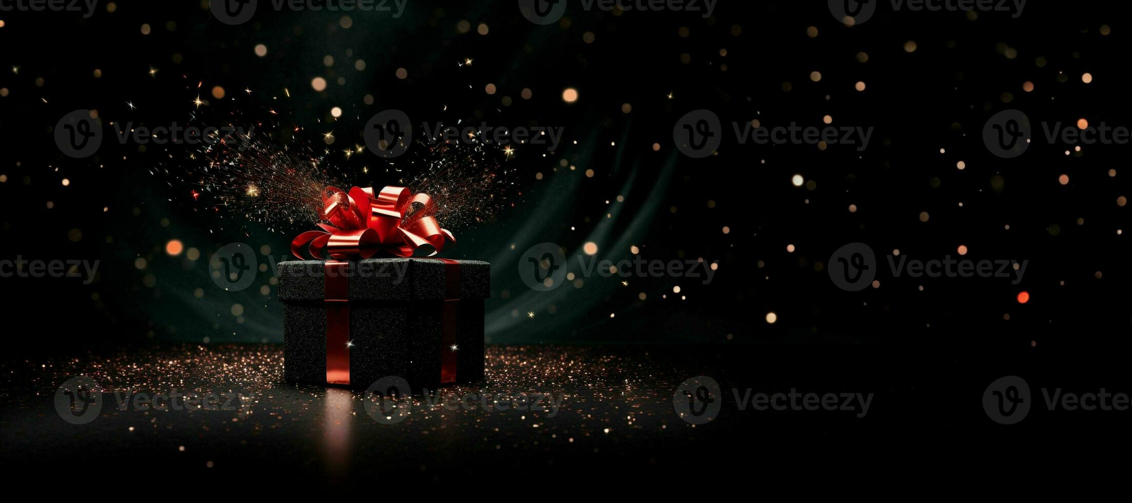 Black Friday background. Gift box with glitter on black background.AI Generated photo