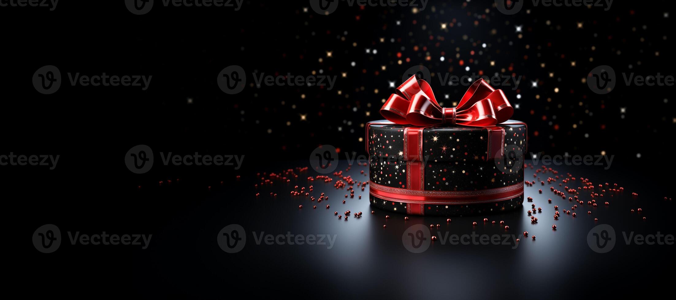 Black Friday background. Gift box with glitter on black background.AI Generated photo