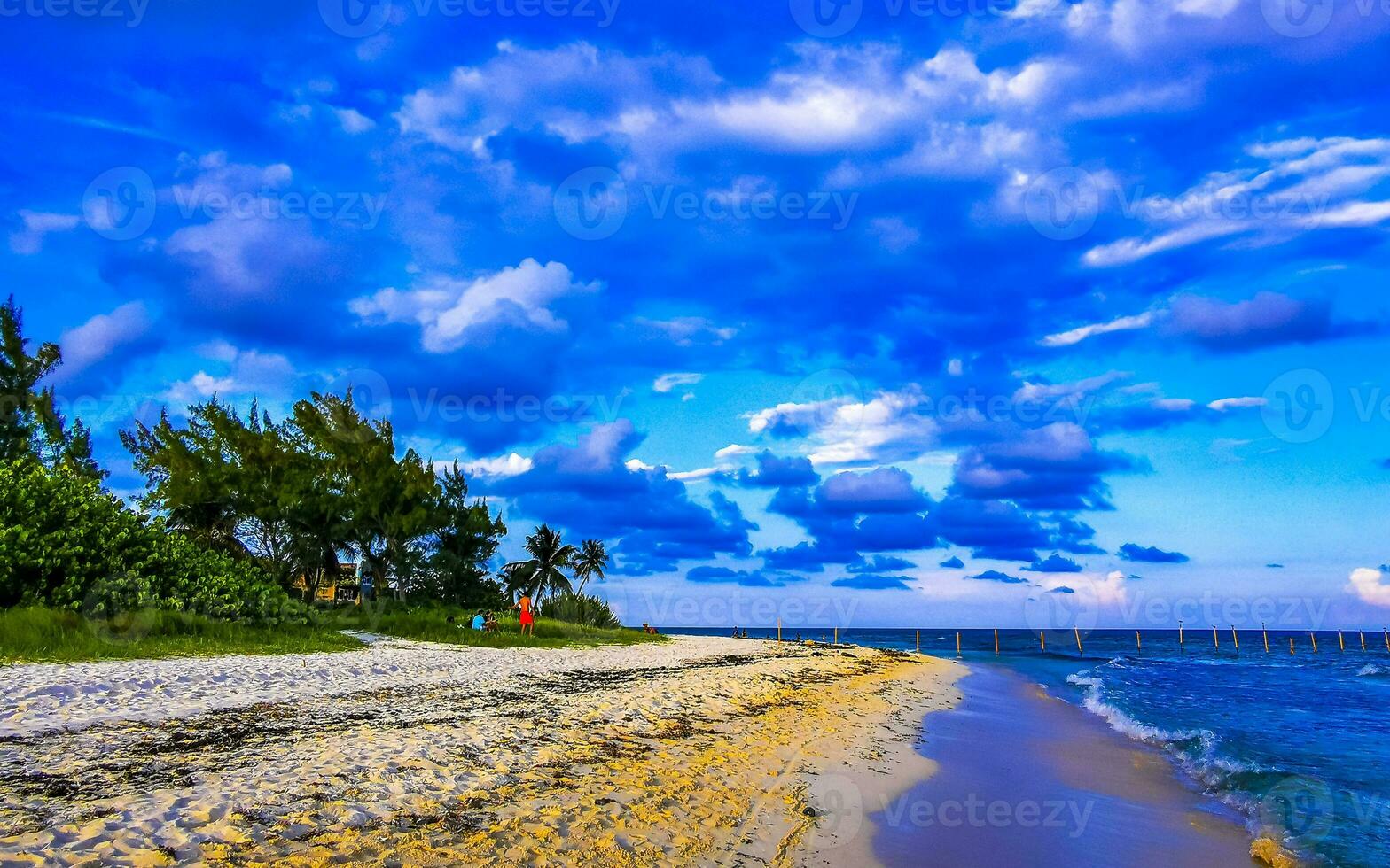 Awesome sunset at tropical Caribbean beach Playa del Carmen Mexico. photo