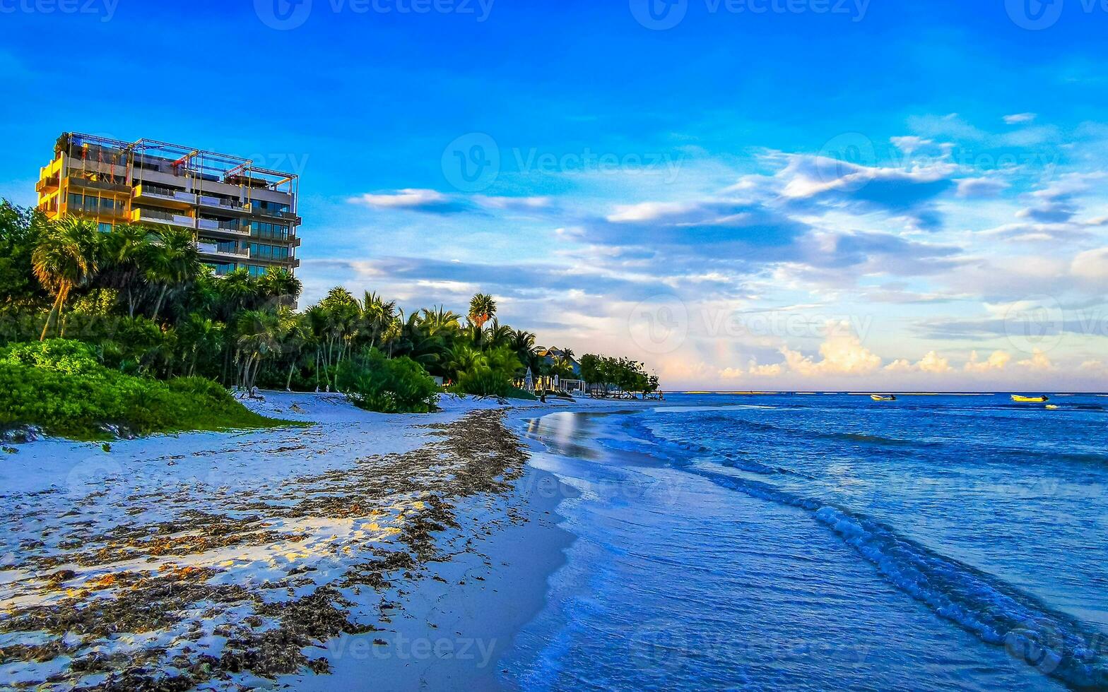 Tropical Caribbean beach clear turquoise water Playa del Carmen Mexico. photo