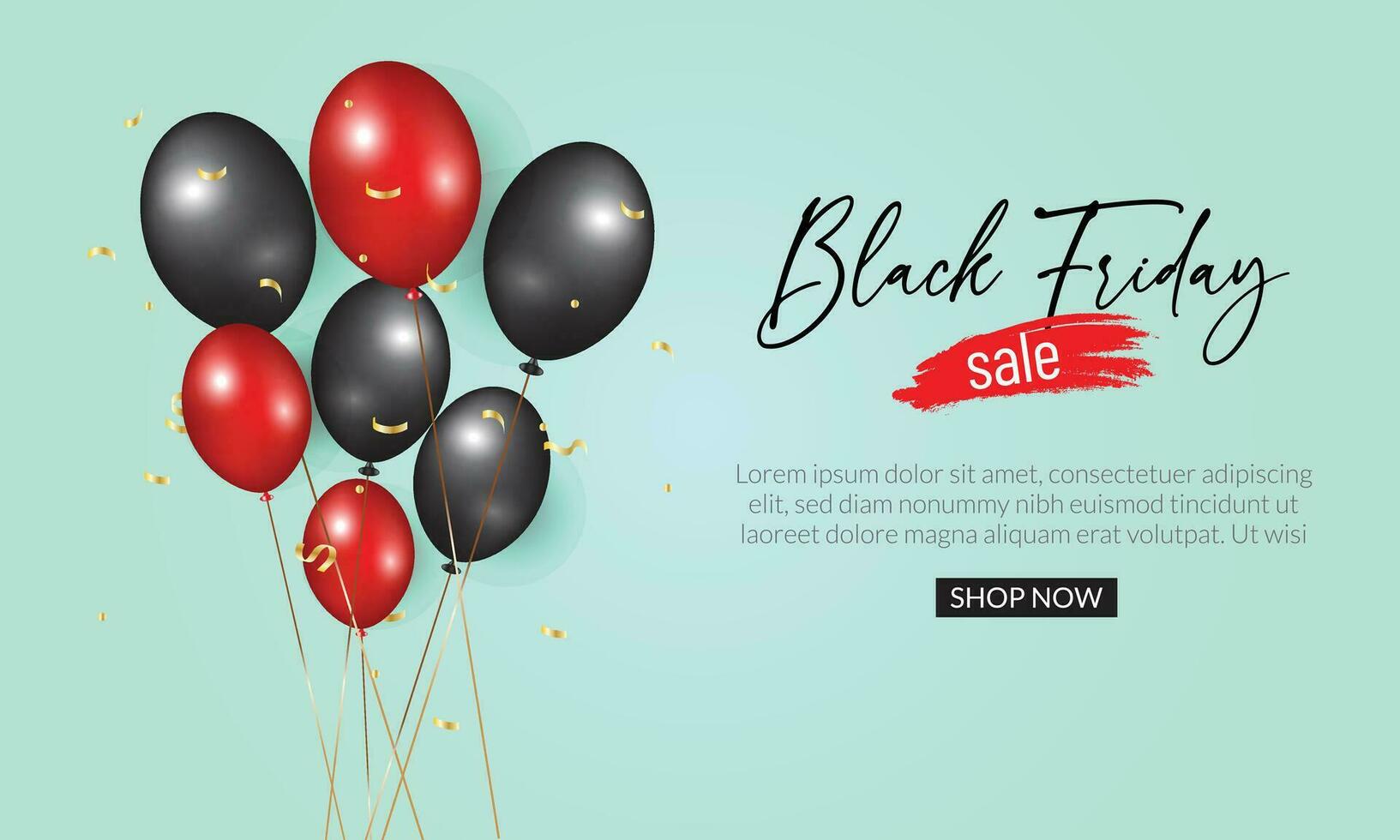 abstract black friday banner with black red ballon and cyan bg. vector