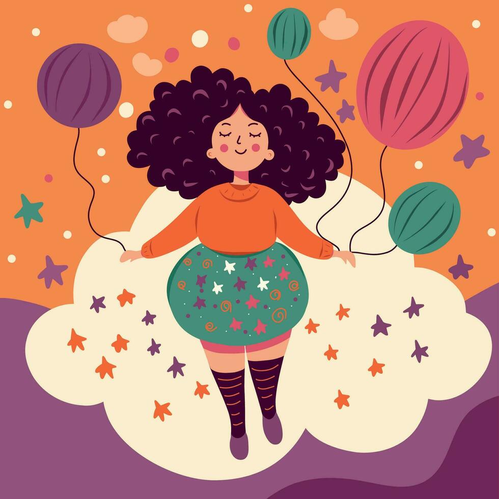 vector ilustración para niños ilustración de un linda niña con globos en plano estilo contento niña sonriente contento niña plano estilo tarjeta postal felicidades
