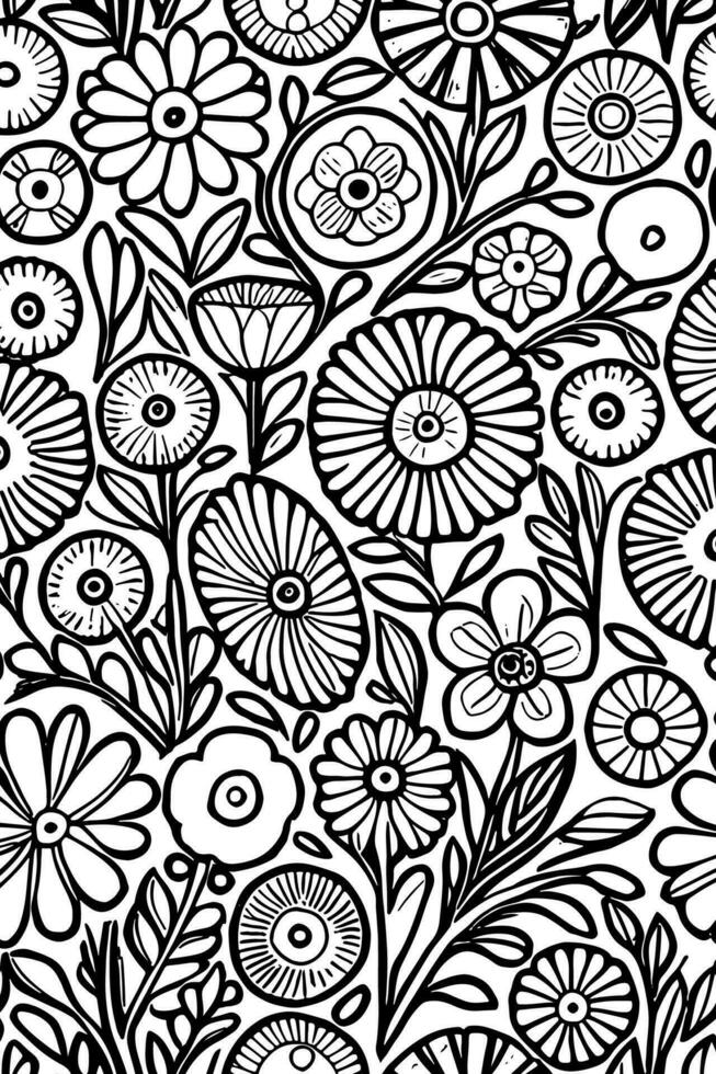 Vector Illustration of Monochrome Blossoms