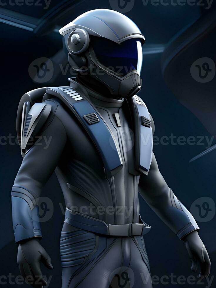 3d render of a futuristic fiction astronaut standing in the space. photo