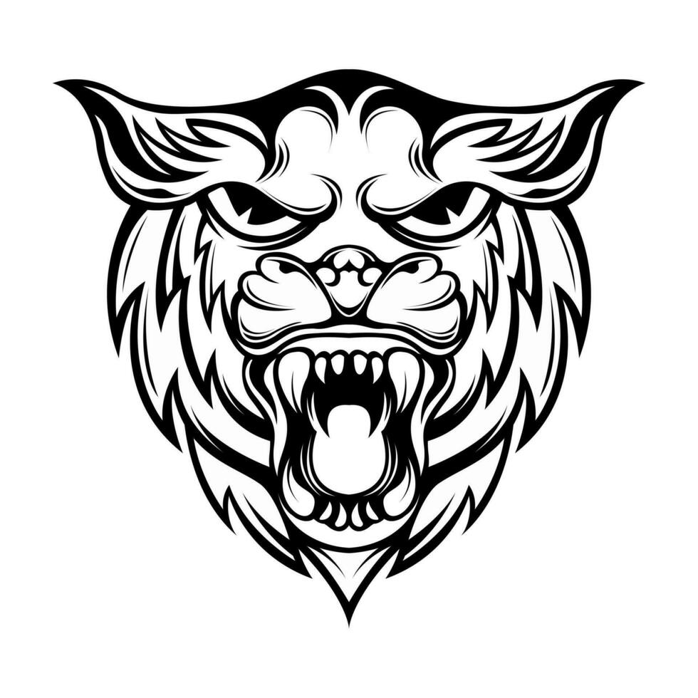Head Tiger lineart black and white vector