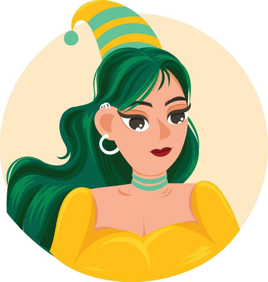 dibujos animados vector ilustración joven hembra caracteres caras, Víspera de Todos los Santos idea mujer con vistoso cabello, bonito retratos para social redes o usuario perfiles en Internet, icono disfraz fiesta