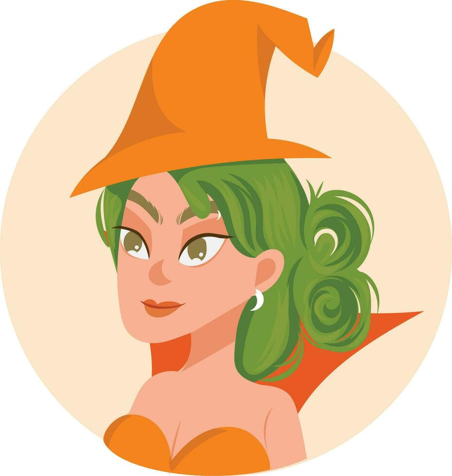 naranja disfraz en niña con verde pelo personas humano bonito demostración modelo retrato avatar usuario perfil adulto Moda cara personaje hermosa en línea estilo de vida póster tarjeta plano diseño vector