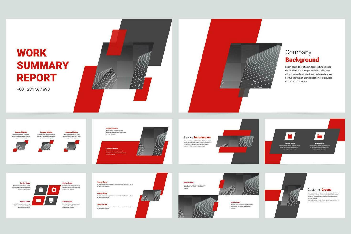 Red company minimalist slide presentation template vector