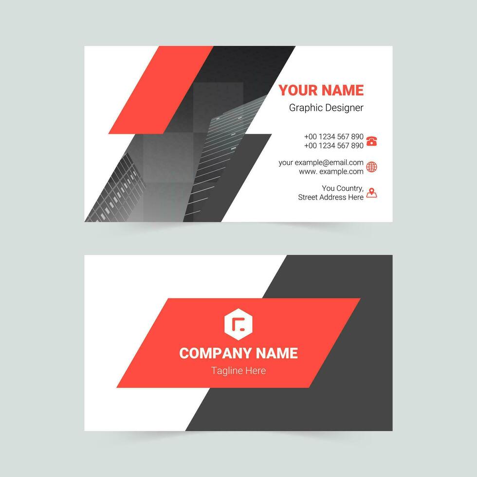 Red and black modern business card template vector