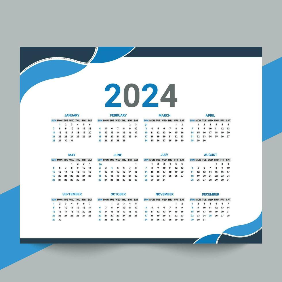 Minimal style 2024 page calendar for new year template design vector