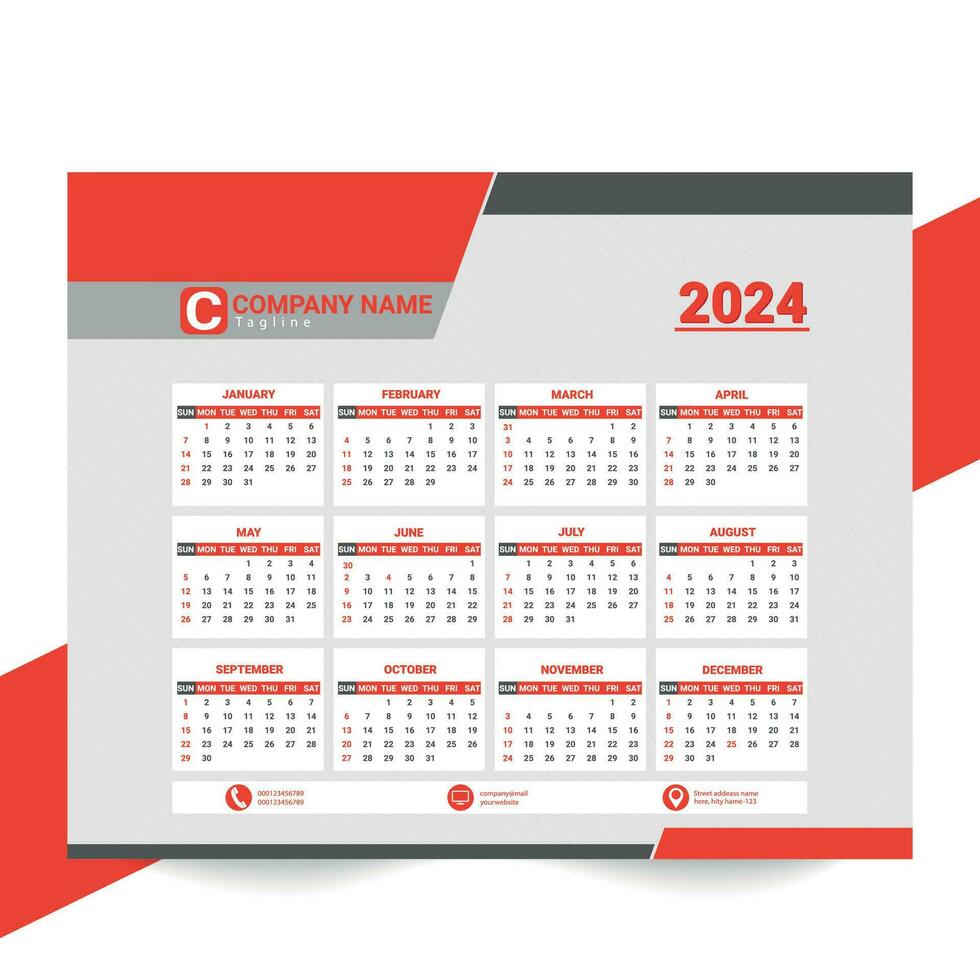 Minimal style 2024 page calendar for new year template design vector