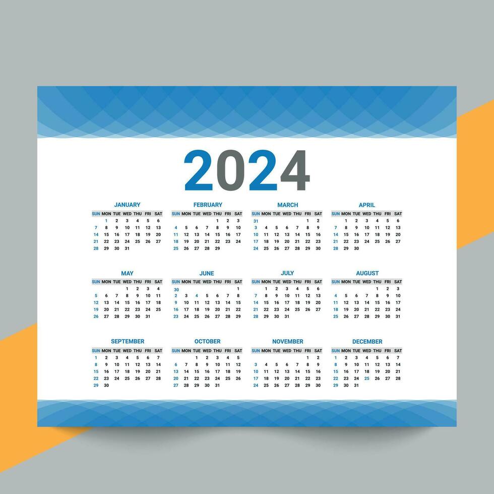 Minimal style 2024 page calendar for new year template design vector