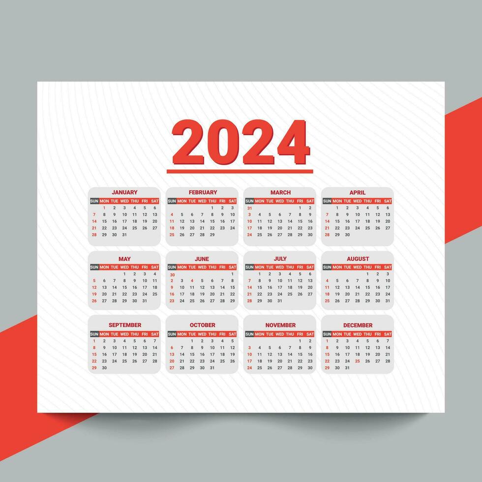 Minimal style 2024 page calendar for new year template design vector