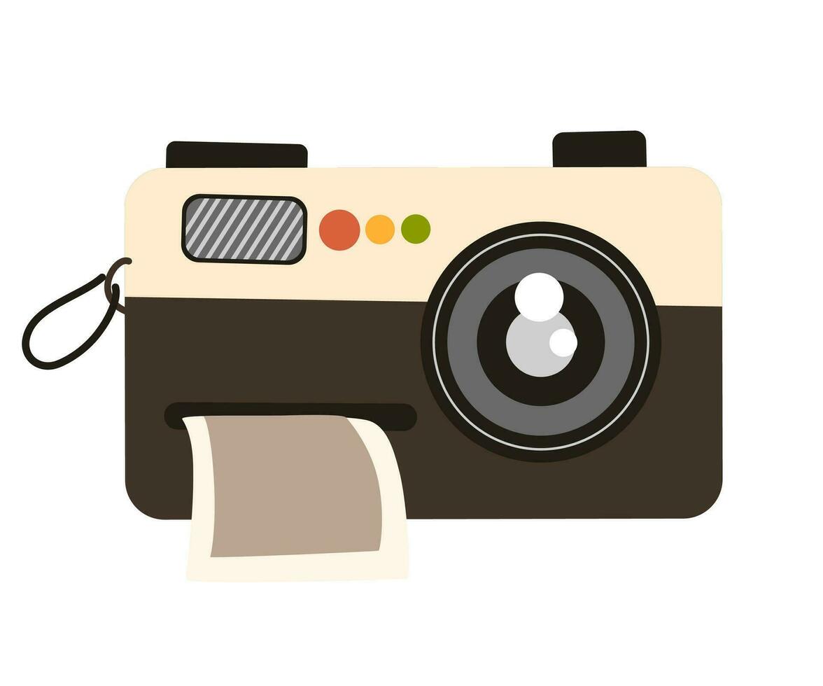 Photo camera. Retro Vintage camera device, polaroid. Vector hand draw illustration.