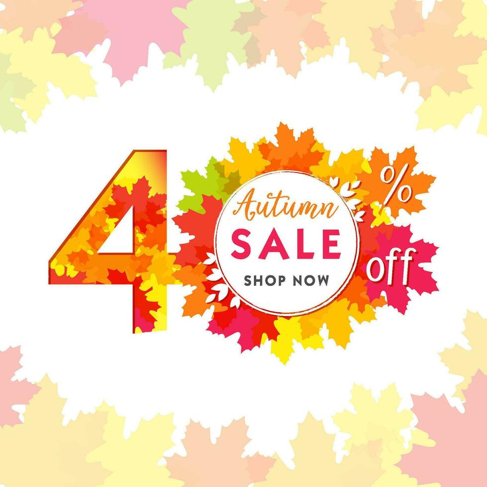 Autumn sale creative number. Seasonal ad poster, red, yellow and orange colors, up to 40 percent off business marketing banner. Fall seasonal advertising template. vector