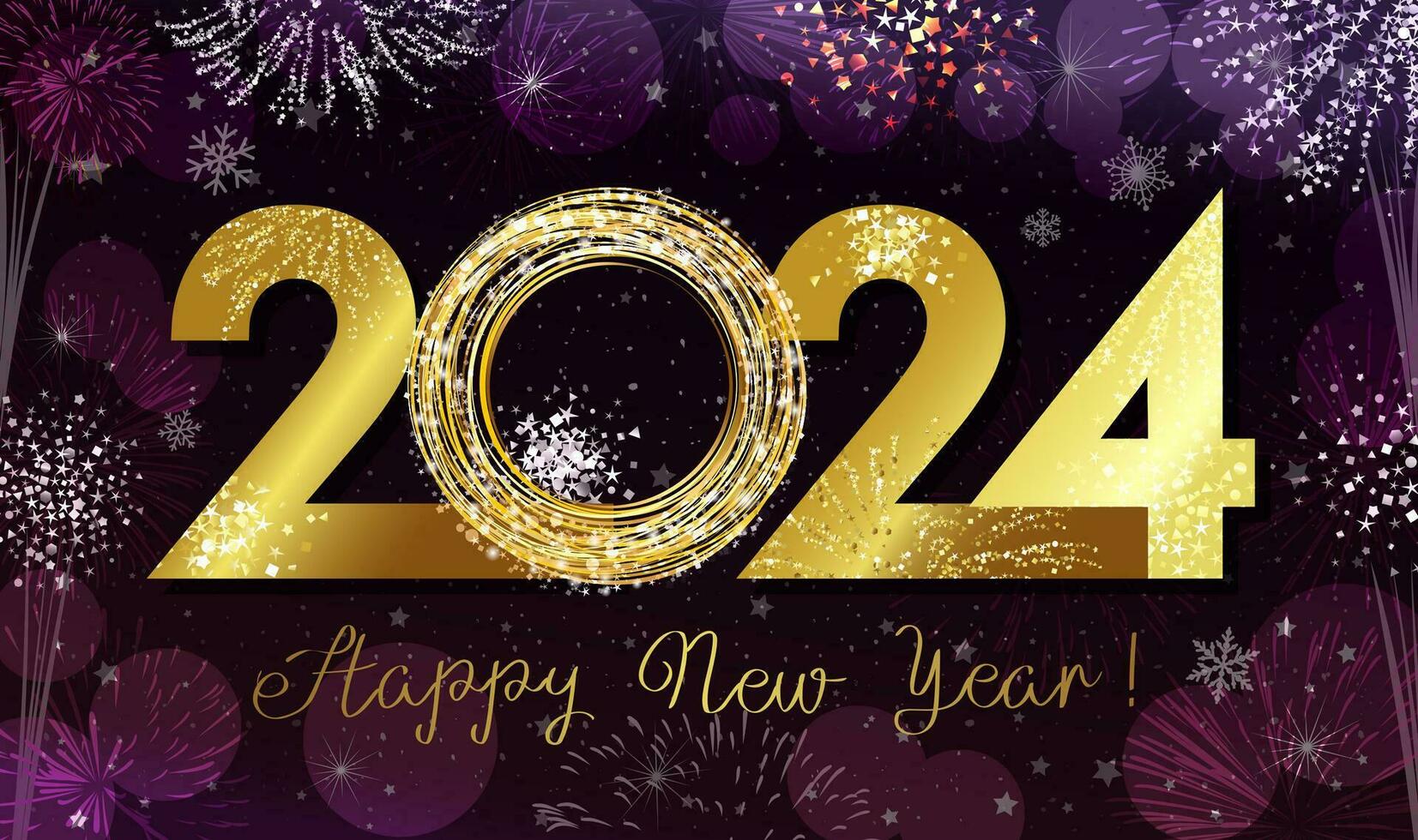 2024 A Happy New Year beautiful greeting card design. Shiny gold number 20 24. Isolated graphic elements vector