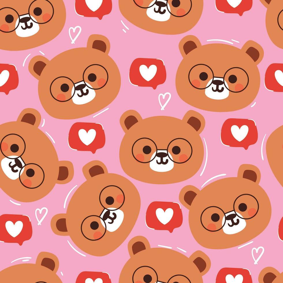 seamless pattern cartoon bear with heart icon. cute animal wallpaper illustration for gift wrap paper vector