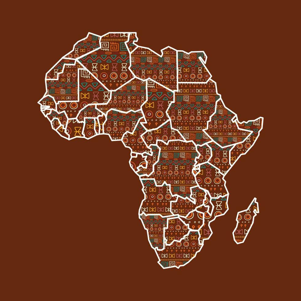 Political map of africa with country borders and  ethnic motifs pattern vector