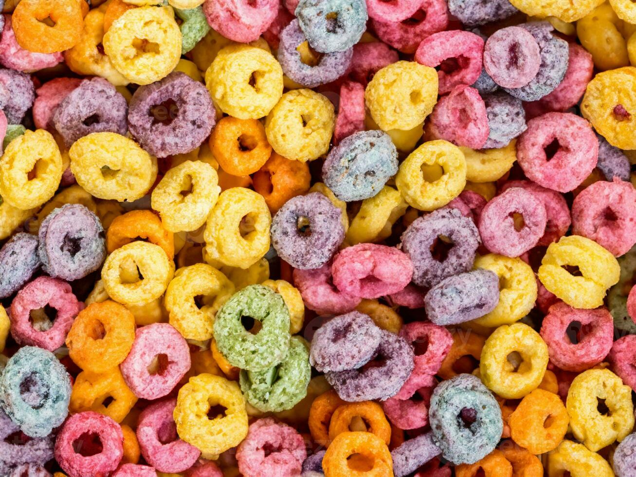 colorful cereal rings on white background. photo