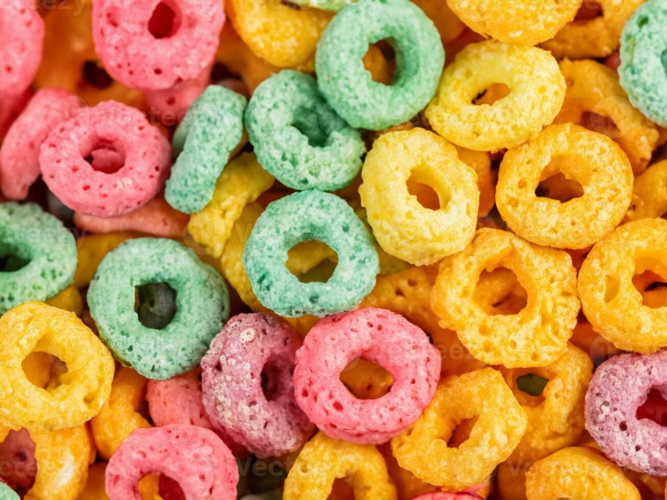 colorful cereal rings on white background. photo