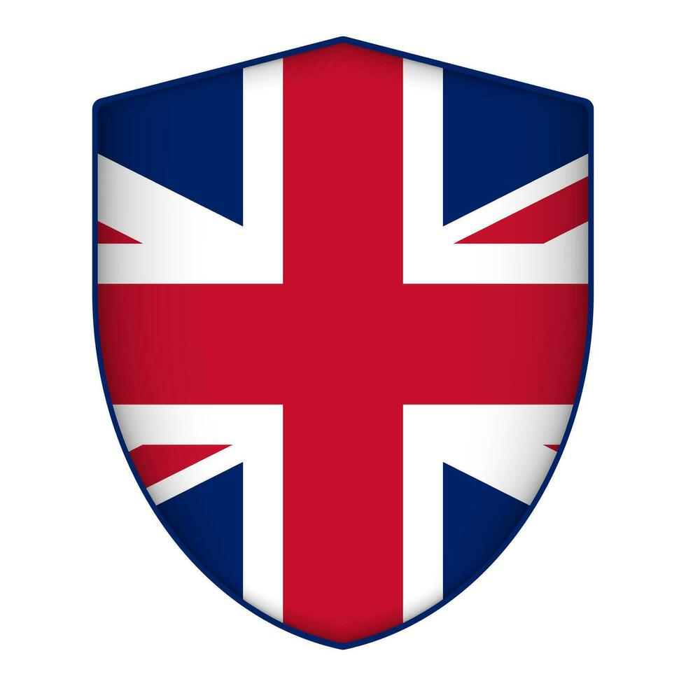 UK flag in shield shape. Vector illustration.