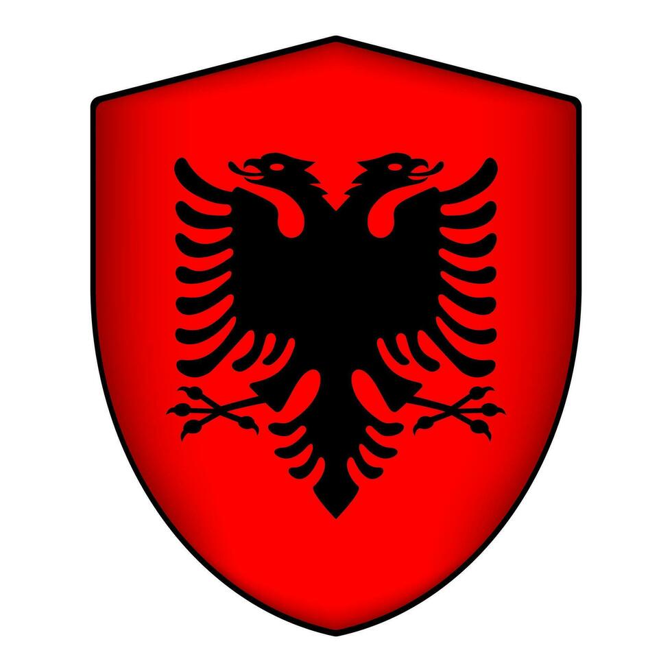 Albania flag in shield shape. Vector illustration.