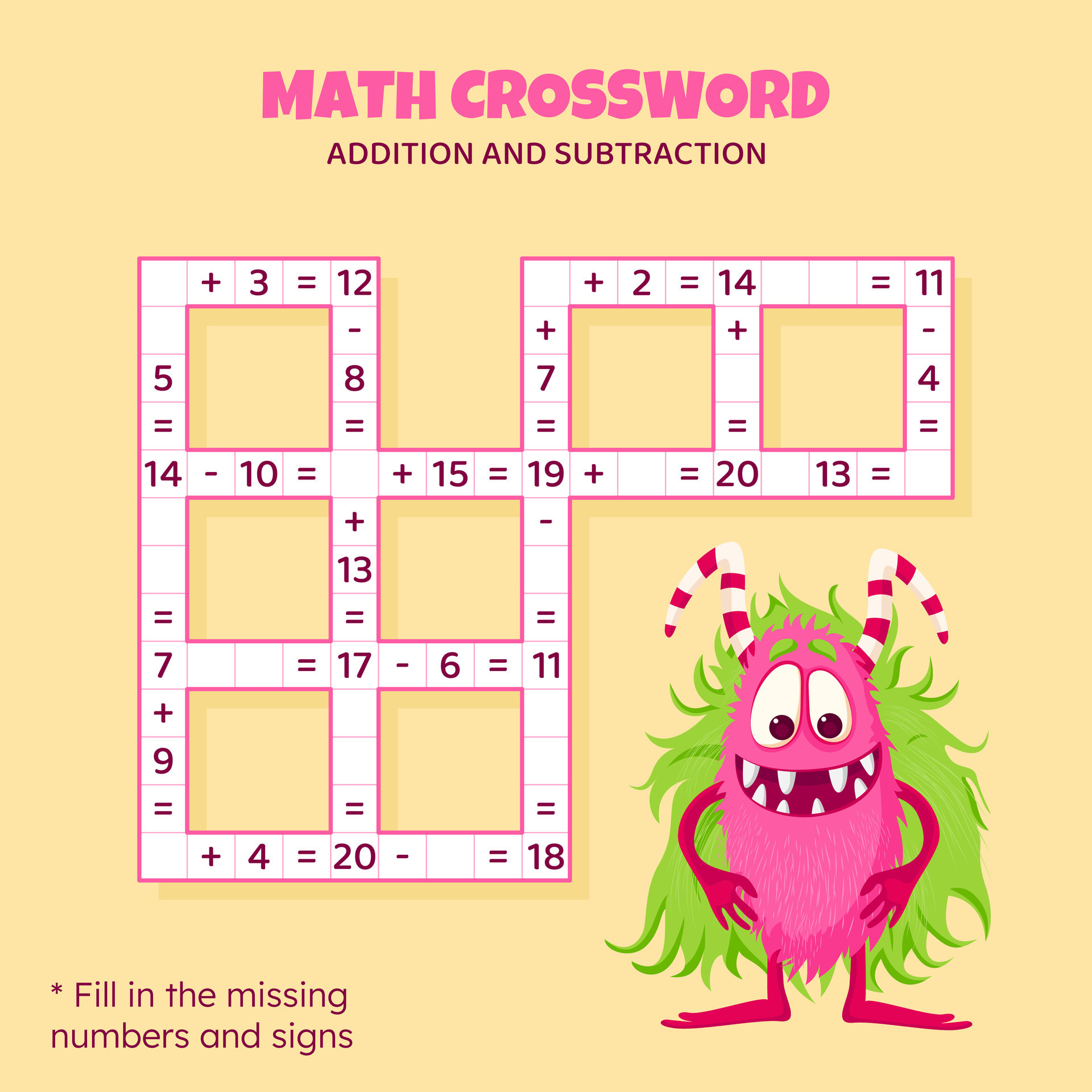 Math Crossword puzzle for kids Addition and subtraction Counting up