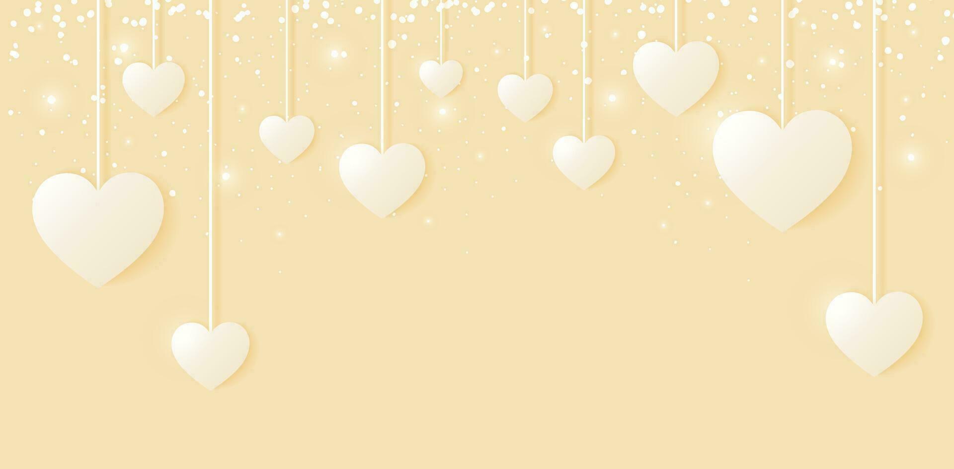 Luxury horizontal background with hearts, flares and glitter on pastel background for web or social media. Poster, banner with empty space for Happy Valentine's Day, Mother's Day, promotion, sale. vector