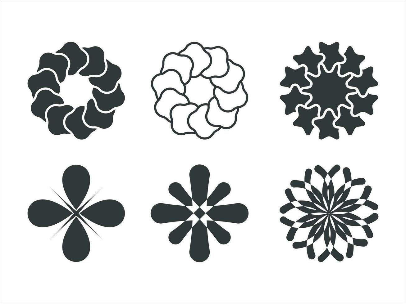 conjuntos de de moda brutalista geométrico flor logo, brutalista vector geométrico formas logo, de moda sencillo geométrico flor formas logo,