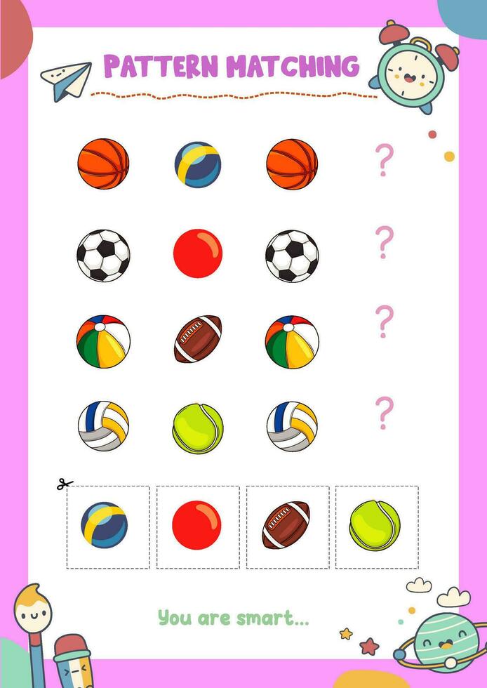 Matching pictures to patterns. Activity worksheet vector