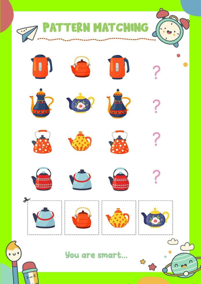 Matching pictures to patterns. Activity worksheet vector