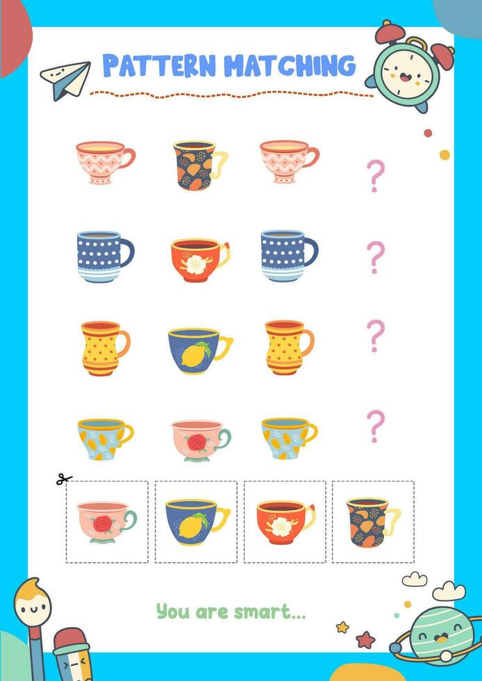 Matching pictures to patterns. Activity worksheet vector