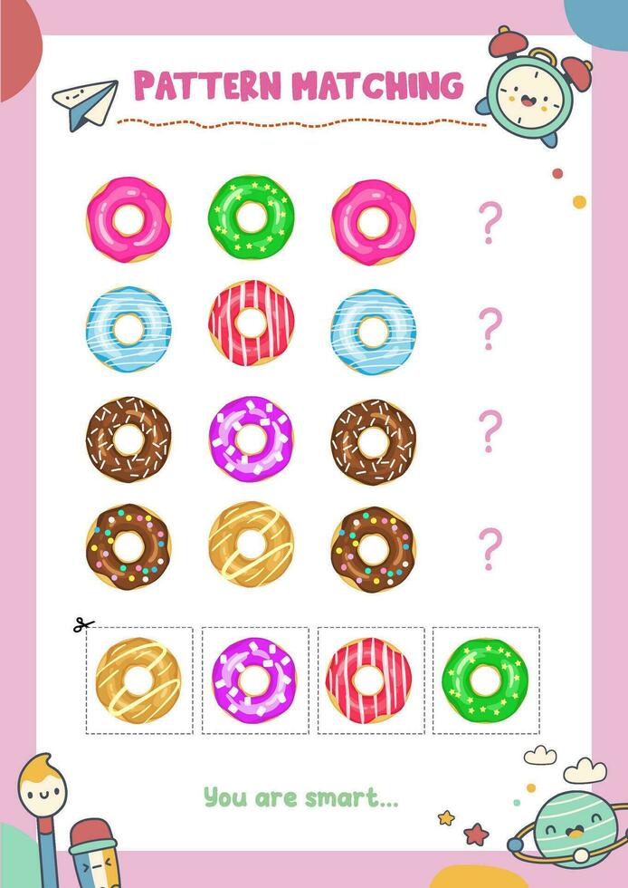 Matching pictures to patterns. Activity worksheet vector