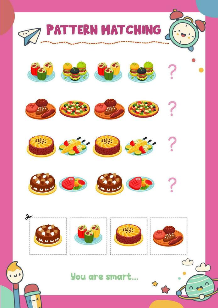 Matching pictures to patterns. Activity worksheet vector