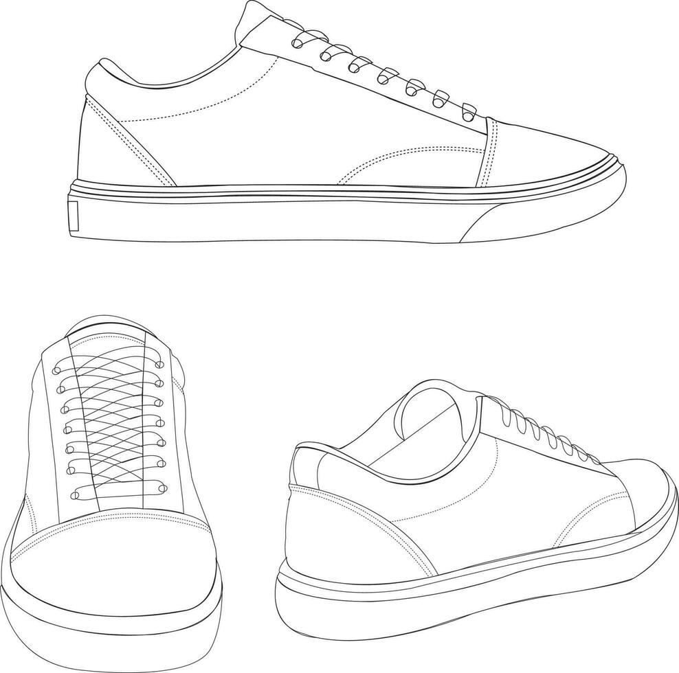 Sneaker shoes. Shoes line art design vector