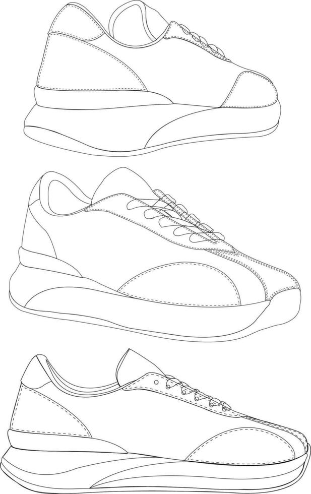 Sneaker shoes. Shoes line art design vector