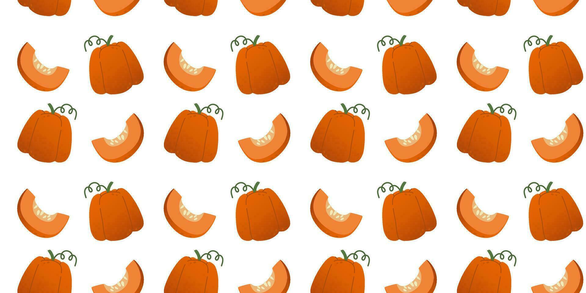 Seamless pattern orange gradient pumpkins in flat vector style on white background. For print, textile, background, wrapper.