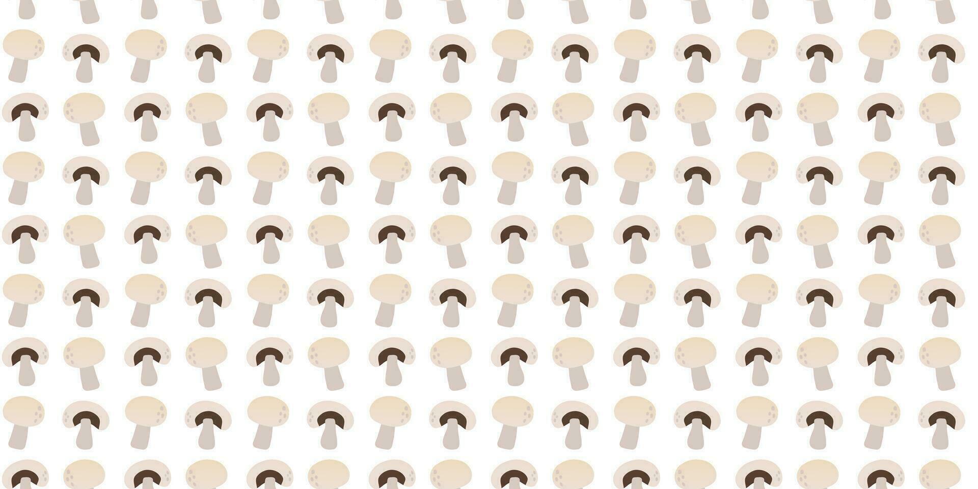 Seamless pattern white gradient mushrooms in flat vector style on white background. For print, textile, background, wrapper.