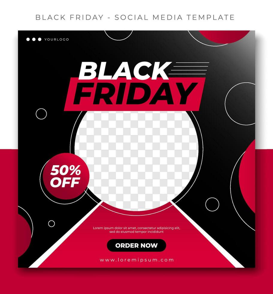 black friday fashion sale, red social media post template design, event promotion vector banner