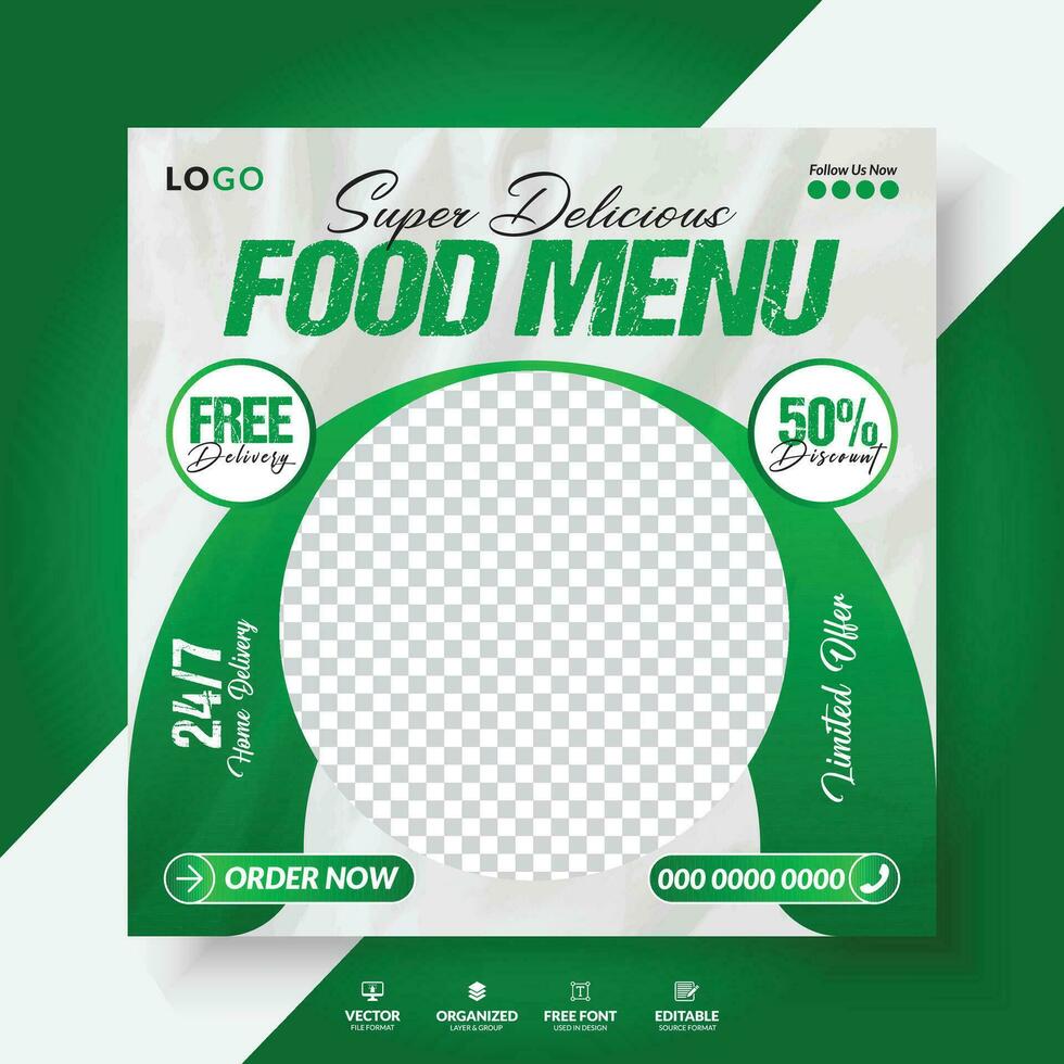 Fast Food menu and restaurant business marketing social media banner design template. vector