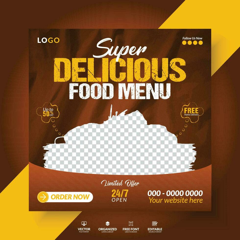 Fast Food menu and restaurant business marketing social media banner design template. vector