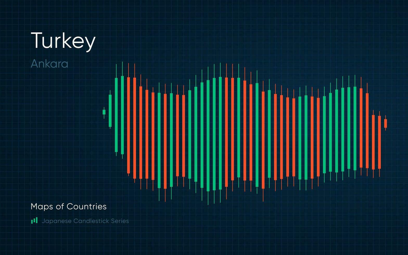 Turquía mapa es mostrado en un gráfico con barras y líneas. japonés candelero gráfico serie vector