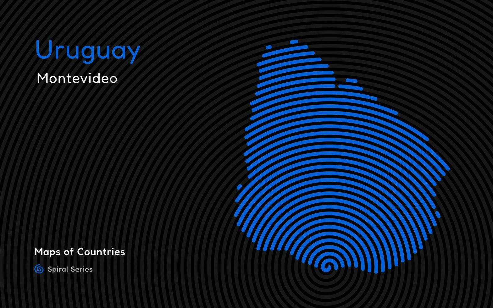 Creative map of Uruguay. Political map. Montevideo. Capital. World Countries vector maps series. Spiral fingerprint series