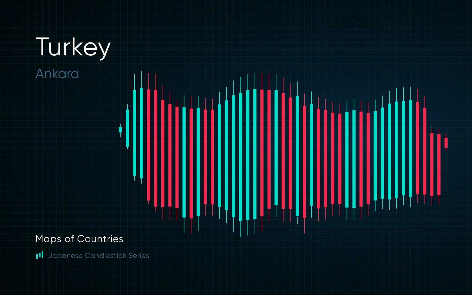 Turquía mapa es mostrado en un gráfico con barras y líneas. japonés candelero gráfico serie vector