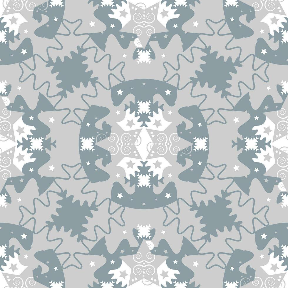 Pattern of stars and puzzle pieces. Seamless pattern christmas theme. Blue, white and grey. vector