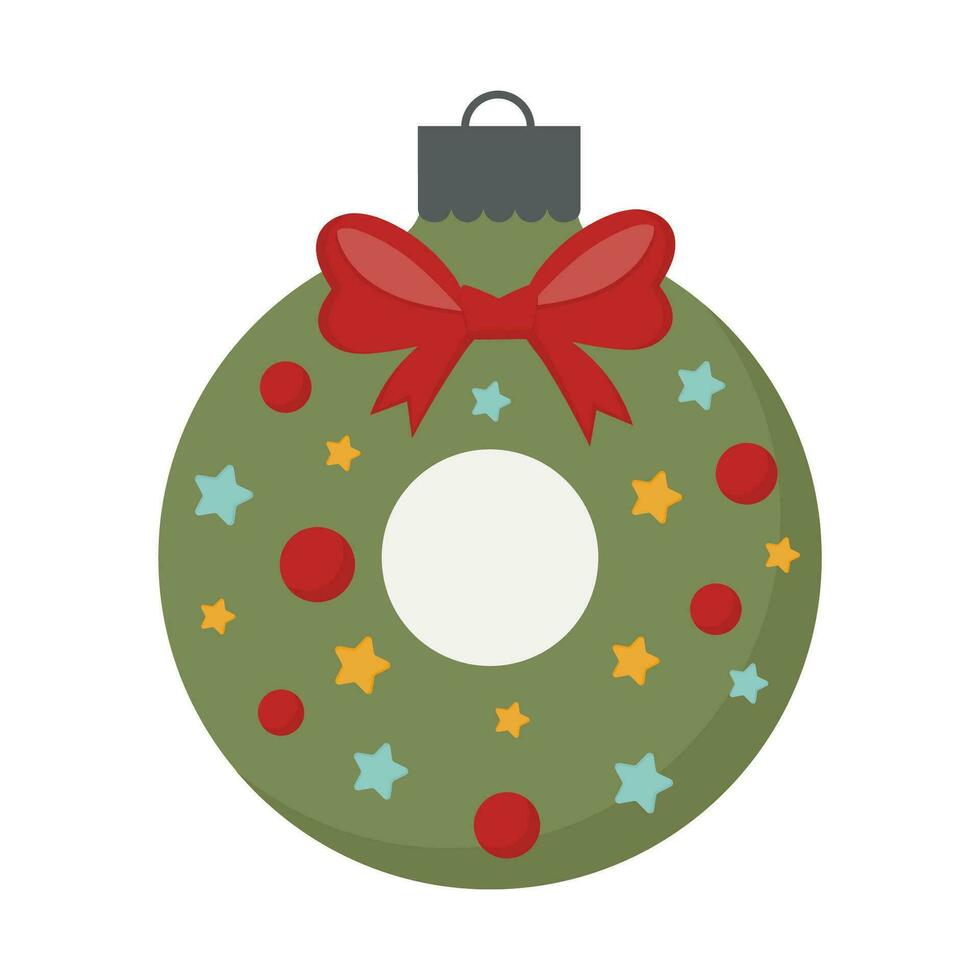 Christmas tree toy in shape of New year and Christmas wreath. Traditional winter garland with red holly berries. vector