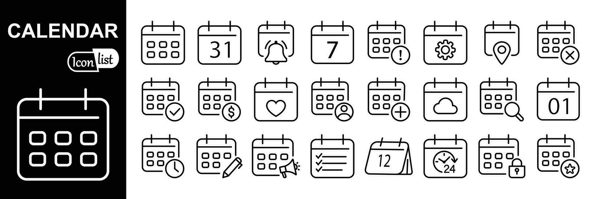Calendar Icon collection. Calendar planner icon collection. Reminder organizer event signs. vector